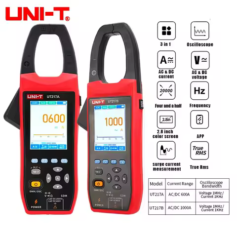 UNIT UT217B 3 in 1 1000A AC/DC Clamp Meter+ Oscilloscope Bluetooth Recorder Function 18650 Lithium B