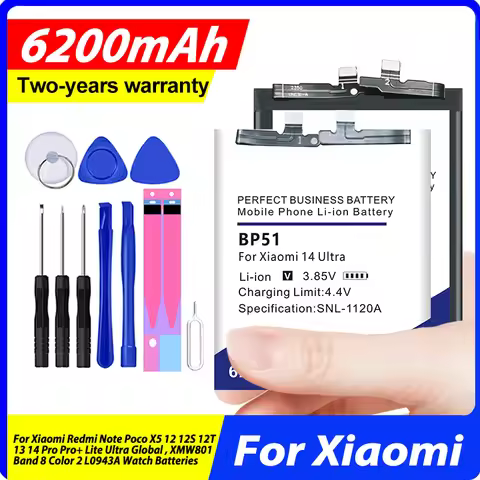 Battery For Xiaomi Redmi Note Poco X5 12 13 14 12S 12T Pro Pro+ Lite Ultra Global，XMW801 Band 8 Colo