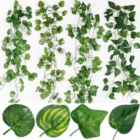 2M Artificial Liana Fake Ivy Leaves Garland Plants Vine Foliage for Wall Creeper Green Ivy Wreath We