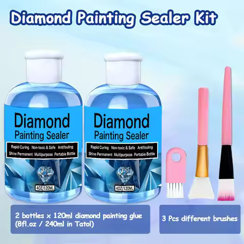 1x Diamond Painting Sealer Kit with Brush-120ml PVA Polyvinyl Alcohol Glue for 5D Diamond Art, Perma