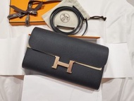 ［sold］Hermes Constance to go noir x rose gold 愛馬仕康康長錢包玫瑰金扣 黑金 經典黑色