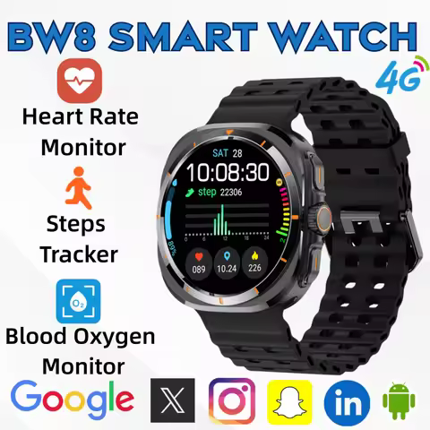 2025 New BW8 4G Android Smartwatch 1.51 Inch Screen 400mAh Battery Google Play Passometer Sleep Trac