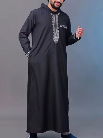 Moroccan hooded robe Luxury men's embroidered long sleeve side pocket Muslim garment Abaya Middle Ea