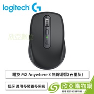 羅技 MX Anywhere 3 無線滑鼠(石墨灰)/無線-藍牙/適用多裝置多系統/可用於玻璃表面