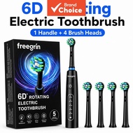 Freegrin 6D Rotating Electric Toothbrush, 5 Cleaning Modes, 2Min Timer, 4 Brush Heads, USB-C Recharg