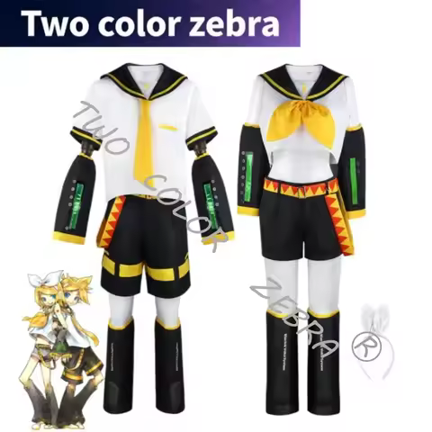 Vocaloid Kagamine Rin Len Cosplay Costume Sailor Uniform Full Set With Yellow Wig For Halloween Chri