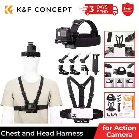 K&F CONCEPT Head Strap Chest Mount Set for GoPro Hero 13 12 11 10 9 8 7 6 5 4 Session DJI Osmo Actio