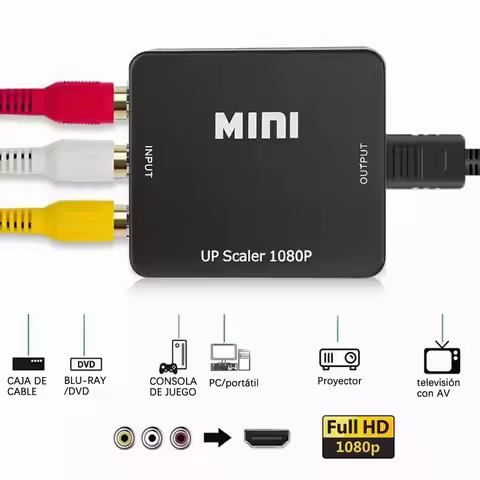 HD 1080P RCA AV to HDMI Converter Video Audio Adapter For VCR DVD To TV with USB Cable Mini AV to HD