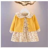 BOBOBOKIDS Children’s Girls’ Cherry Dress & Cardigan 2-Piece Set – Spring/Fall Outfit / Kindergarten