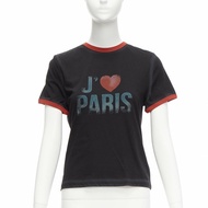 rare DIOR Valentines black red J'adior Paris vintage print ringer tshirt XS