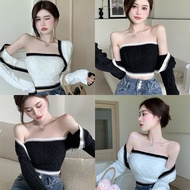 Woman's Simple Retro Tube Top Solid Color Design Slim Knitted Short Style Bra Spring Summer Wrap Wrapped Chest