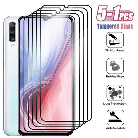 5-1Pcs Tempered Glass For Samsung Galaxy A30 A40 A50 A70 A80 A90 Full Cover Protective Screen Protec