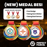 ( Free Design ) METAL Medal Both Side Sticker Medal Besi with Ribbon Alloy Gold Silver and Bronze MD