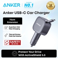 Anker USB-C Car Charger, 75W Max Ultra-Compact Type-C Fast Car Charger with Built-in Retractable Cab