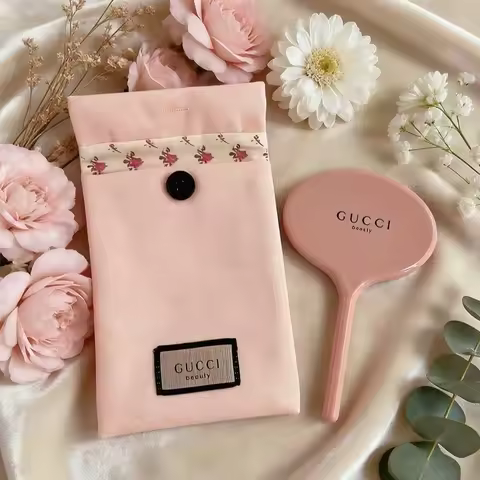 Gucci’s bag Pink Canvas Cosmetic Storage Bag Portable Travel Pouch With Logo Mirror Ideal Birthday A