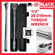 Black Hardware 1/2" Rachet Adjustable Torque Spanner Wrench Box Set Socket CRV Clear Scale Plug Repa