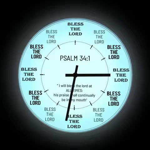 Bless The Lord Wall Clock with LED Backlight For Bedroom Bible Verse Psalm 34:1 Lighting Clock Bedsi