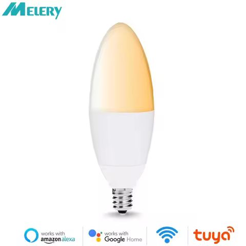 Melery E14 Tuya WiFi Smart LED Bulb Base 6000K Lamp Candelabra 40W Equivalent Light Timer Control by