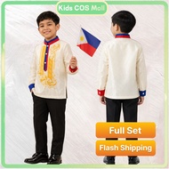 Barong Tagalog Costume with Embroidery for Kids Boys Filipino Buwan ng Wika Performance Outfit