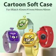 For iWatch Series 9 45mm 41mm Silicone Protective Case Cartoon Cute TPU Soft Case Full Cover Protector with Lanyard Liquild Silicone Strap for iWatch Series 9 8 7 6 5 4 SE2