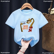 Kids 2D Cartoon Bad Guys 2 Graphic Print T-Shirt Sky Blue Short Sleeve Summer Harajuku Style Top for