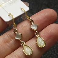 B0413-Japanese SI EARRINGS – WHITE JADE TEAR DROPS – LIGHT AND ELEGANT