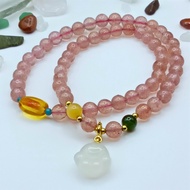 Natural Strawberry Crystal double wrap balance 5-Element Energy Bracelet I 天然草莓晶双圈手链 加强人缘好运·五行能量