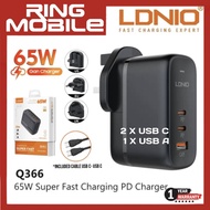 LDNIO Q366 65W SUPER FAST CHARGING CHARGER PD 65W + QC 3.0 SUPER FAST UNIVERL NOTEBOOK CHARGER ADAPTER For Samsung, Huawei, Honor, OPPO, VIVO, XiaoMi, Realme, Sony, OnePlus Lenovo, Nokia