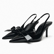 Zara's Autumn Women's Shoes Black Beige Bow Knot Halter High Heel Mules