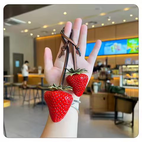 New Resin Cute Strawberry Bag Charm And Keychain - 3D Cute Design, Suitable for Car Decoration M562