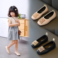 【Love ballet】 JY เด็กผู้หญิง Pu Princess Shoes Flat Bean Casual 21-36 Black Amp; Beige TB02