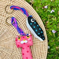 鎖匙扣 鑰匙圈 包包掛飾 吊飾 可愛貓咪 小魚 木製品