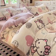 HelloKitty เสื้อคลุมผ้าฝ้ายขนแกะสีพื้นลายการ์ตูน Hello Kitty สำหรับเด็กและเยาวชน ชุดนอนฤดูหนาว ผ้าฝ้