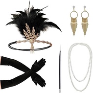 PESENAR 1920s Fashion Flapper Headband Cigarette Holder Long Gloves Pearl Necklace