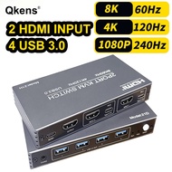 8K HDMI KVM Switch 4K120Hz 1080p240Hz 4 USB 3.0 Hub for 2 PC Share Mouse Keyboard TV Monitor Printer
