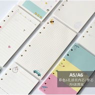 A5A6Six-hole loose-leaf notebook refill with colorful inner pages, cartoon-themed, lined, squared, d