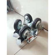 3" black rubber cart wheel package 2 brakes 2 off trolley wheels set 4pcs 3in trolley wheel cart whe