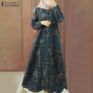 HijabFab ZANZEA Muslimah Women Muslim Baju Raya Long Sleeve Floral A Line Abaya Kaftan Hawaiian Casual Beach Maxi Dress