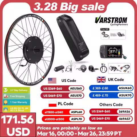 Varstrom Hub Motor Ebike Kit 48V 1000W Gearless Brushelss Motor Electric Bike Bicycle Conversion Kit