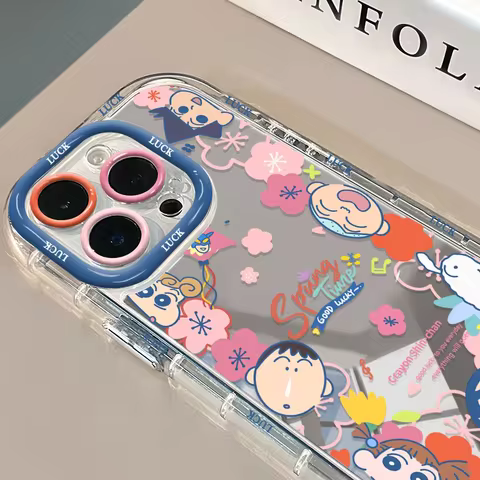 Colorful C-Crayon Shin-chan Cute Mirror Phone Case For iPhone 16 15 14 Plus 13 Mini 17 12 11 Pro Max