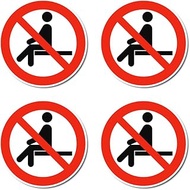 Sitting prohibited sign: P018 - DIN EN ISO 7010 / ASR A1.3 - sticker: diameter 7.5 cm, pack of 4
