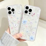 Blue Pink Small Flowers Butterfly Transparent Cover For IPhone XR 11 12 13 14 15 Pro 14 15 Plus I11 