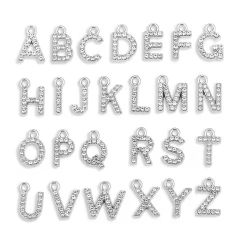 10/26pcs Silver Color Alloy Crystal Mini Alphabet 26 Letter Charms Pendants for Women Necklace Earri