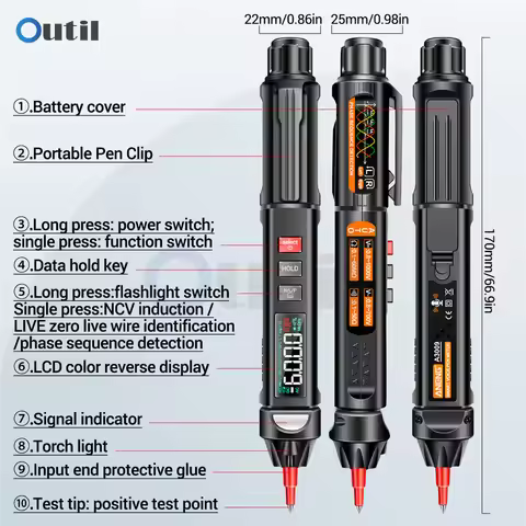 ANENG A3009 Digital Multimeter Mini Pen typeSmart Voice Broadcast DC/AC Voltage Diode Buzzer Hz Capa
