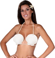Seashell Bra with CordHawaiian Mermaid Bra with Starfish Hair Clip Seashell Tops for Women White