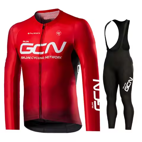 RAUDAX GCN Red Pro Cycling Jersey Set, Long Sleeve Cycling Clothing, MTB Maillot, Bicycle Sportswear