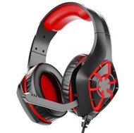 全城熱賣 - 頭戴式耳機電競耳麥電腦帶線控有線耳機（黑紅色+轉接線）