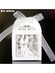 50入組婚禮激光切割糖果盒,粉紅色玫瑰花設計適用於情人節巧克力糖果