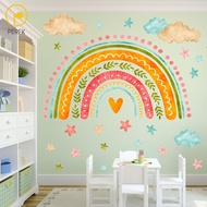 Perfk 35.4x15.7inch Rainbow Cloud Stars Wall Decal Wall Decoration Self Sticky for Nursery Classroom