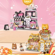 LOZ IDEAS Block 1377 / 1378 Street Mini Cat Grooming Room Panda Present Shop Series Decoration Build